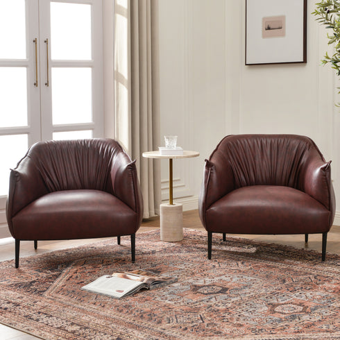 Kadar Leather Barrel Chair-Red Modern Leather Chair | Accent Chairs | Kinwell Furniture | Barrel Chairs